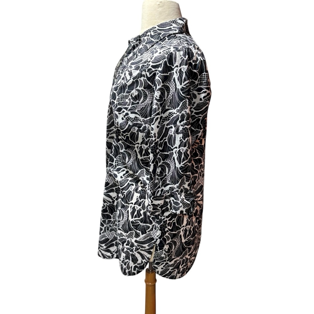 Black and White‎ Abstract Floral Button Down Tunic Shirt 3/4 Sleeve Top #799 - Picture 6 of 11
